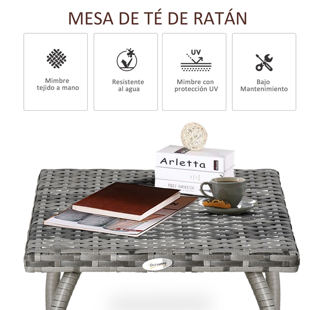 Mesa auxiliar de exterior Puma Outsunny gris 44x45x45 cm