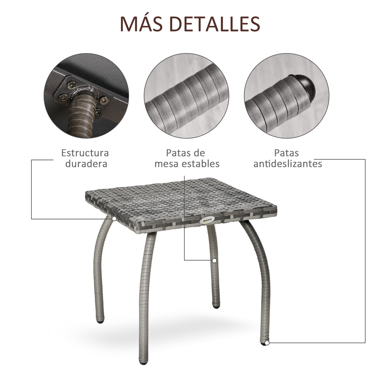 Mesa auxiliar de exterior Puma Outsunny gris 44x45x45 cm