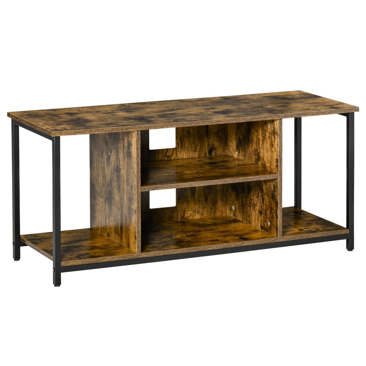 Mueble para TV Habu Homcom 4 compartimentos marrón oscuro 50x110x40 cm fondo blanco