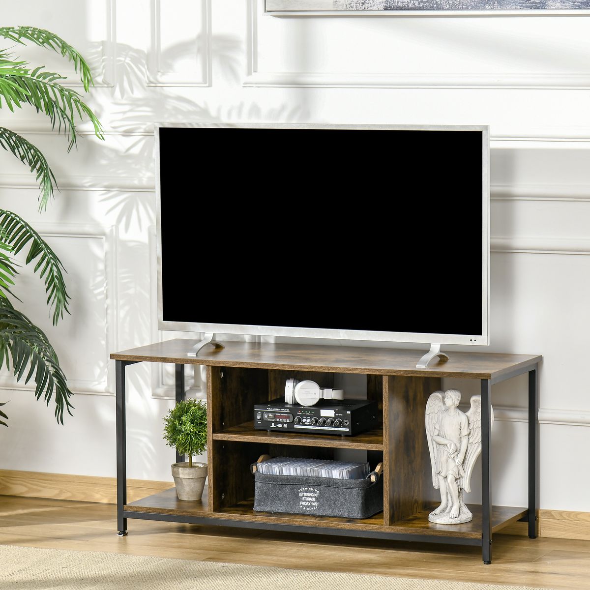 Mueble para TV Habu Homcom 4 compartimentos marrón oscuro 50x110x40 cm animada