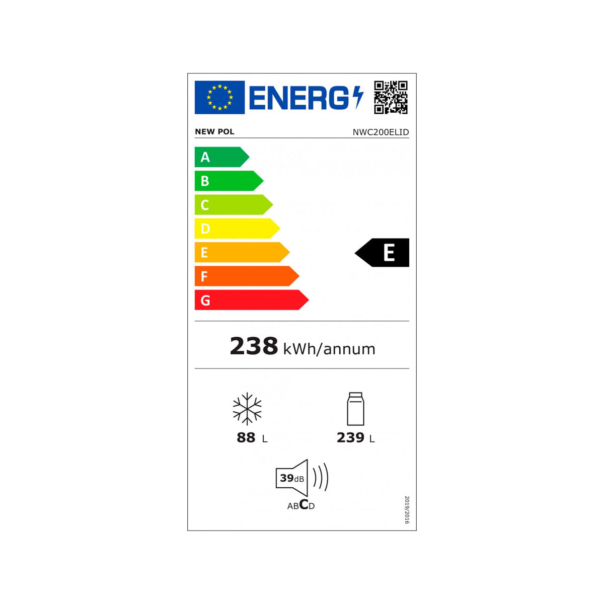Frigorífico combi New Pol NWC200ELID No Frost Multicooling 327L E blanco 201 cm eficiencia-energetica