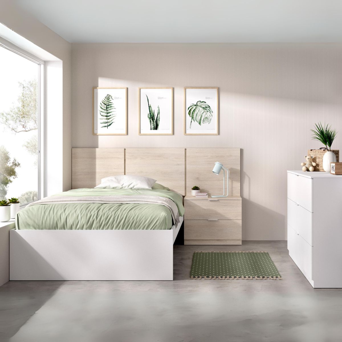 Conjunto-de-dormitorio-Bito-Pack-2-cabecero---mesita-de-noche---aro---comoda-natural-blanco-animada