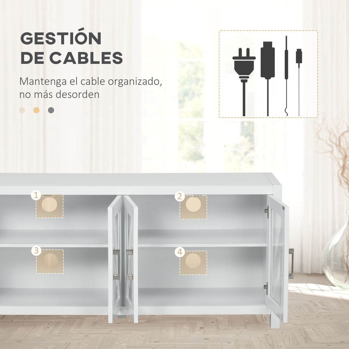 Mueble de TV Bank Homcom 4 puertas blanco 60x130x35 cm