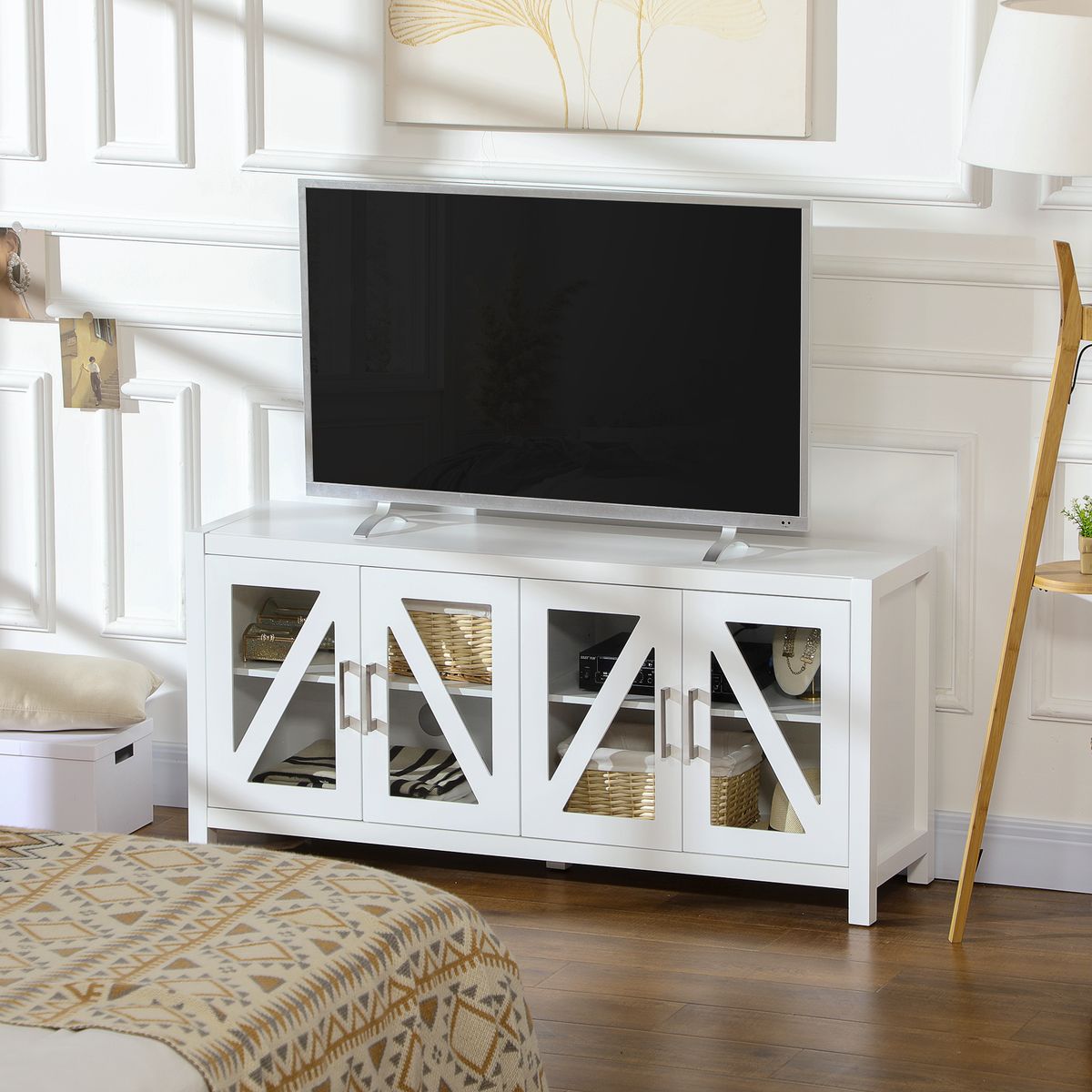 Mueble de TV Bank Homcom 4 puertas blanco 60x130x35 cm