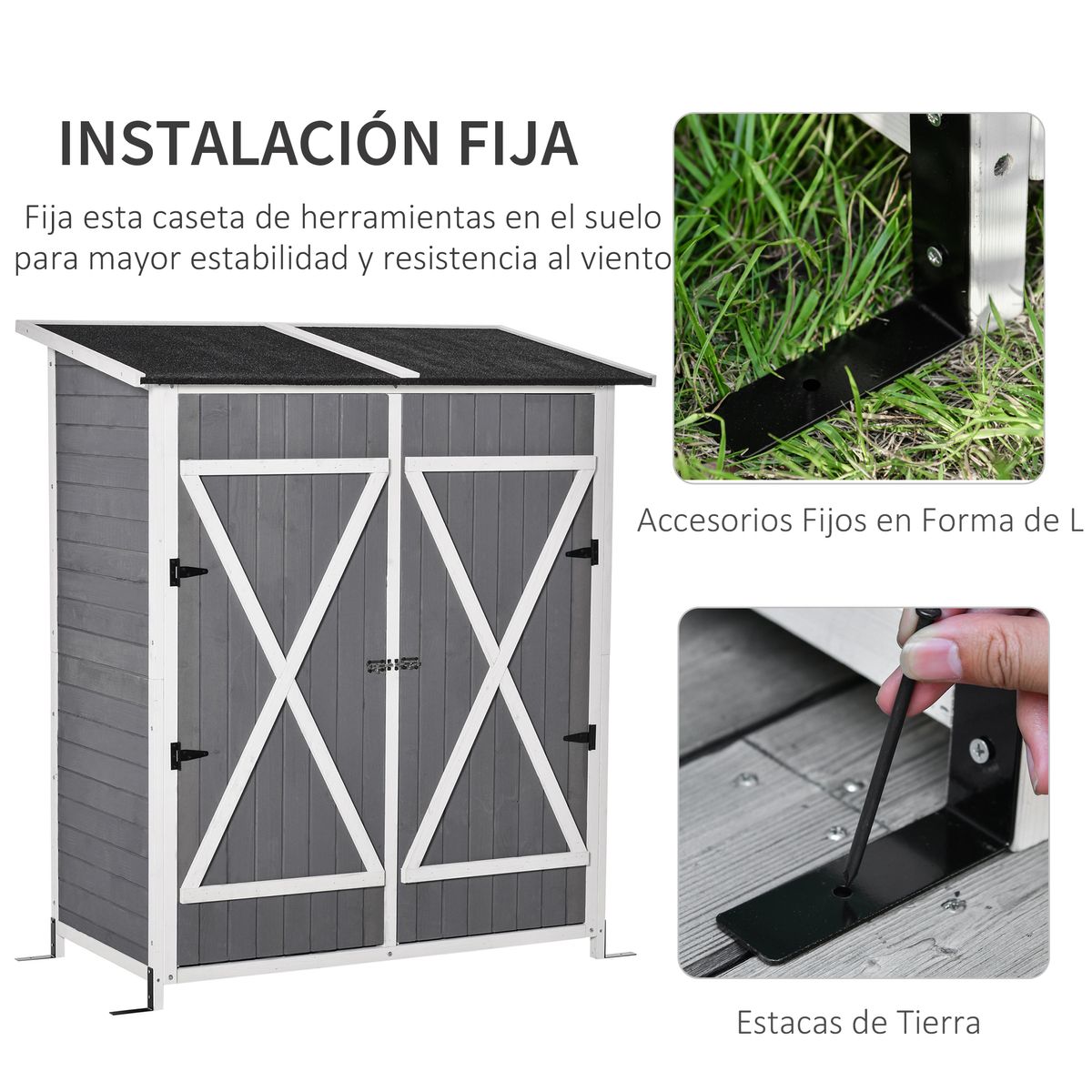 Caseta de jardín Hors Outsunny 2 puertas gris 160x139x75 cm