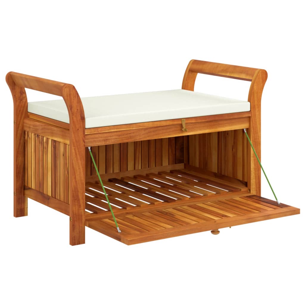 Banco de almacenaje Natur madera de acacia blanco 60x91x50 cm