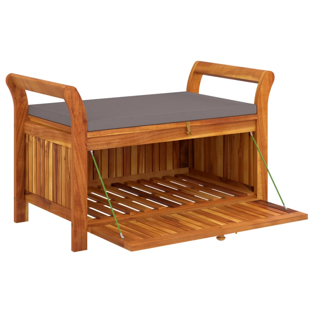 Banco de almacenaje Natur madera de acacia gris 60x91x50 cm