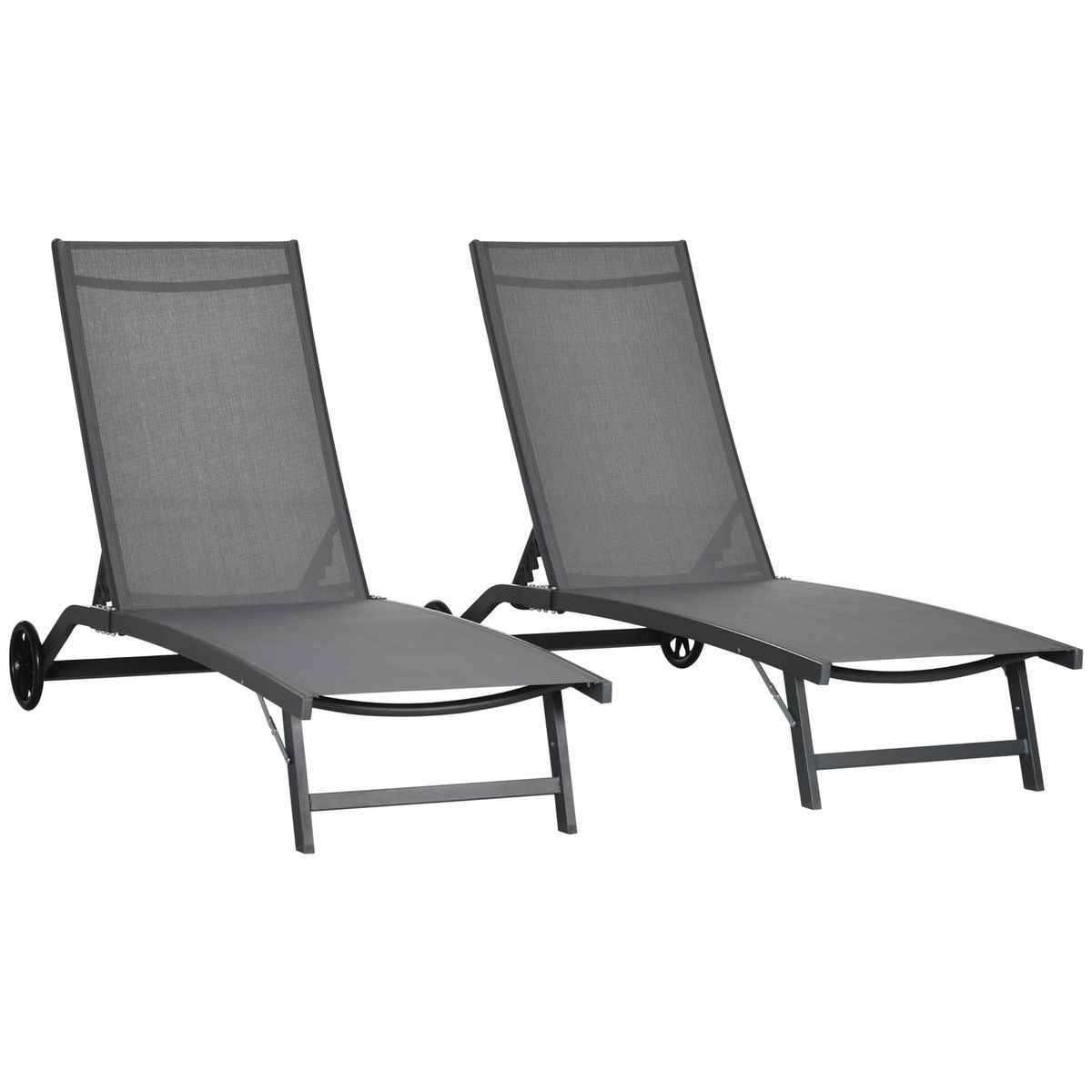 Pack de 2 tumbonas Lucas Outsunny reclinables con ruedas gris oscuro 102x165x66 cm