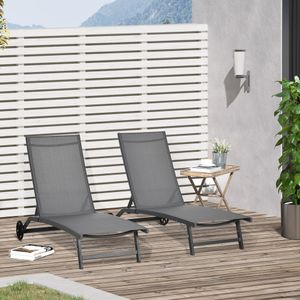 Pack de 2 tumbonas Lucas Outsunny reclinables con ruedas gris oscuro 102x165x66 cm