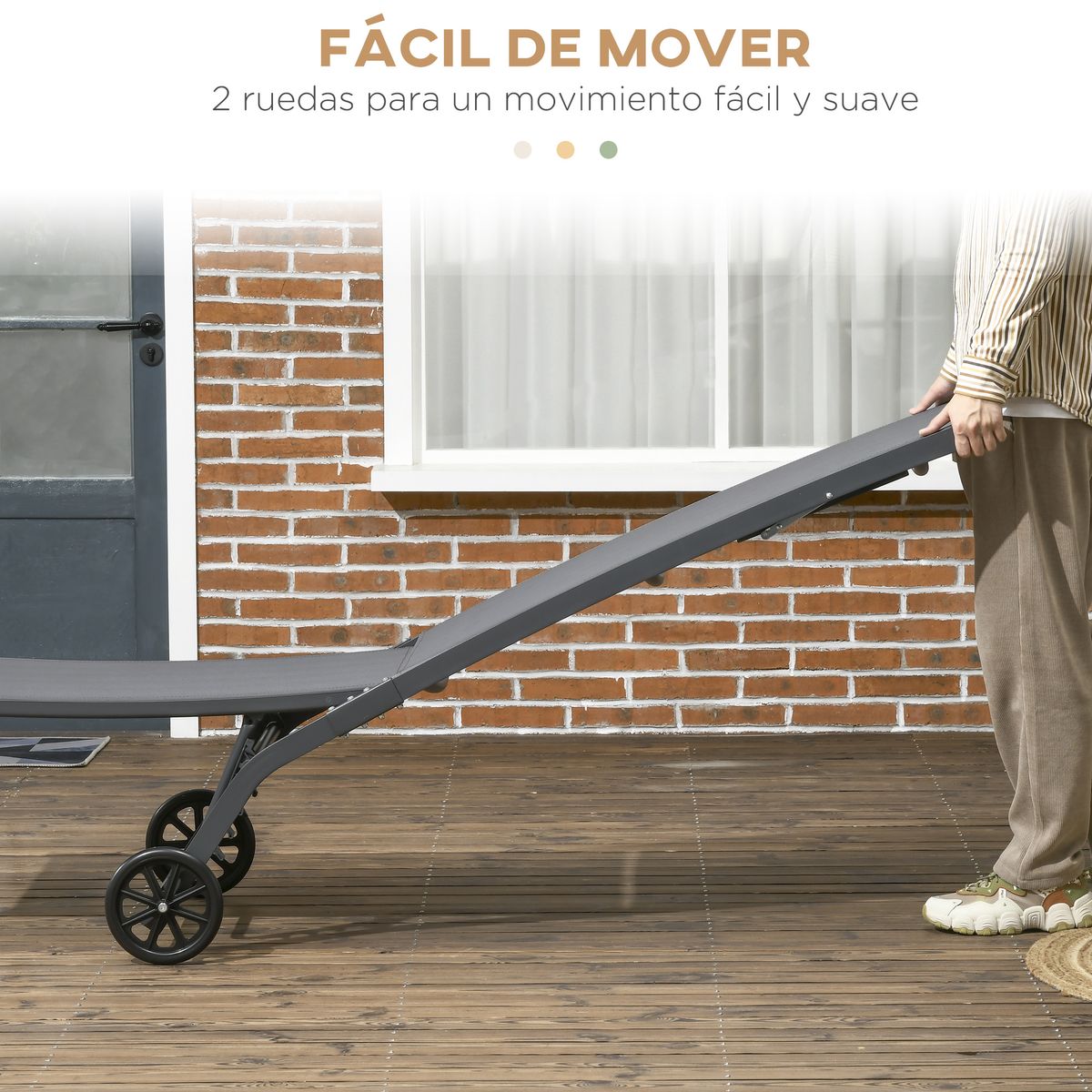 Pack de 2 tumbonas Lucas Outsunny reclinables con ruedas gris oscuro 102x165x66 cm