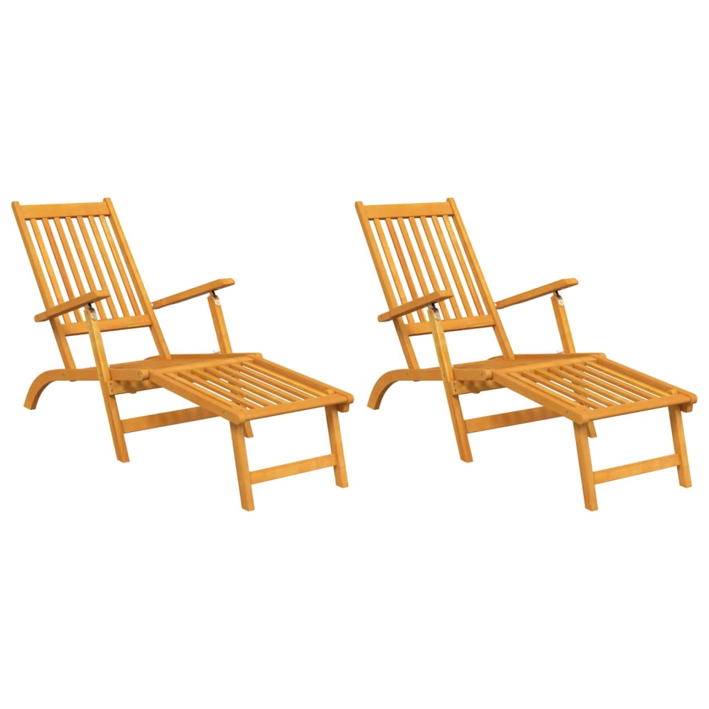 Pack de 2 tumbonas Paris con reposapiés madera acacia 72x168x55 cm