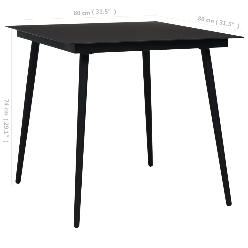 Mesa de jardín Tokyo acero y vidrio negro 74x80x80 cm