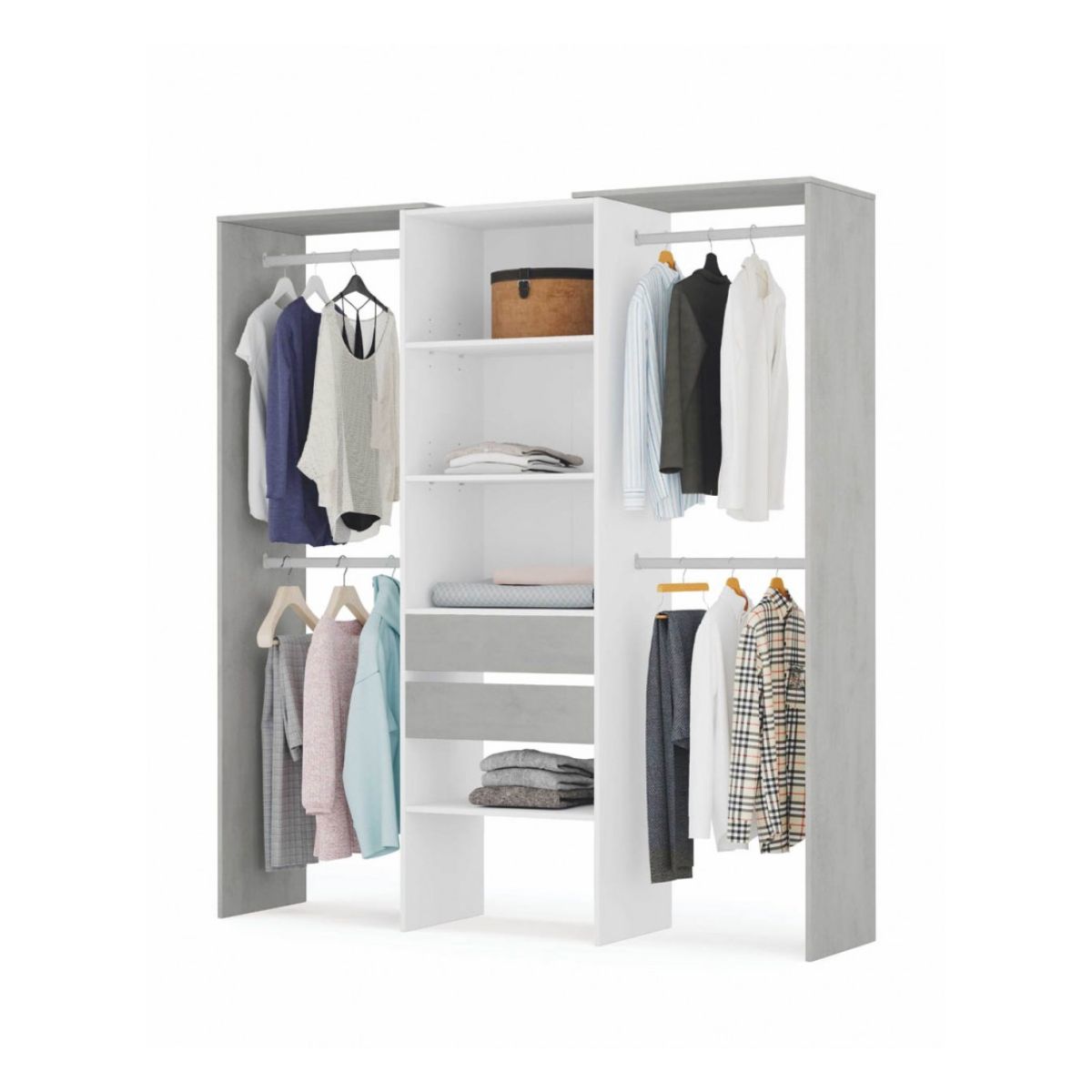 Armario-vestidor-Drest-4-barras-para-colgar---4-estantes---2-cajones-blanco-202x179x50-cm