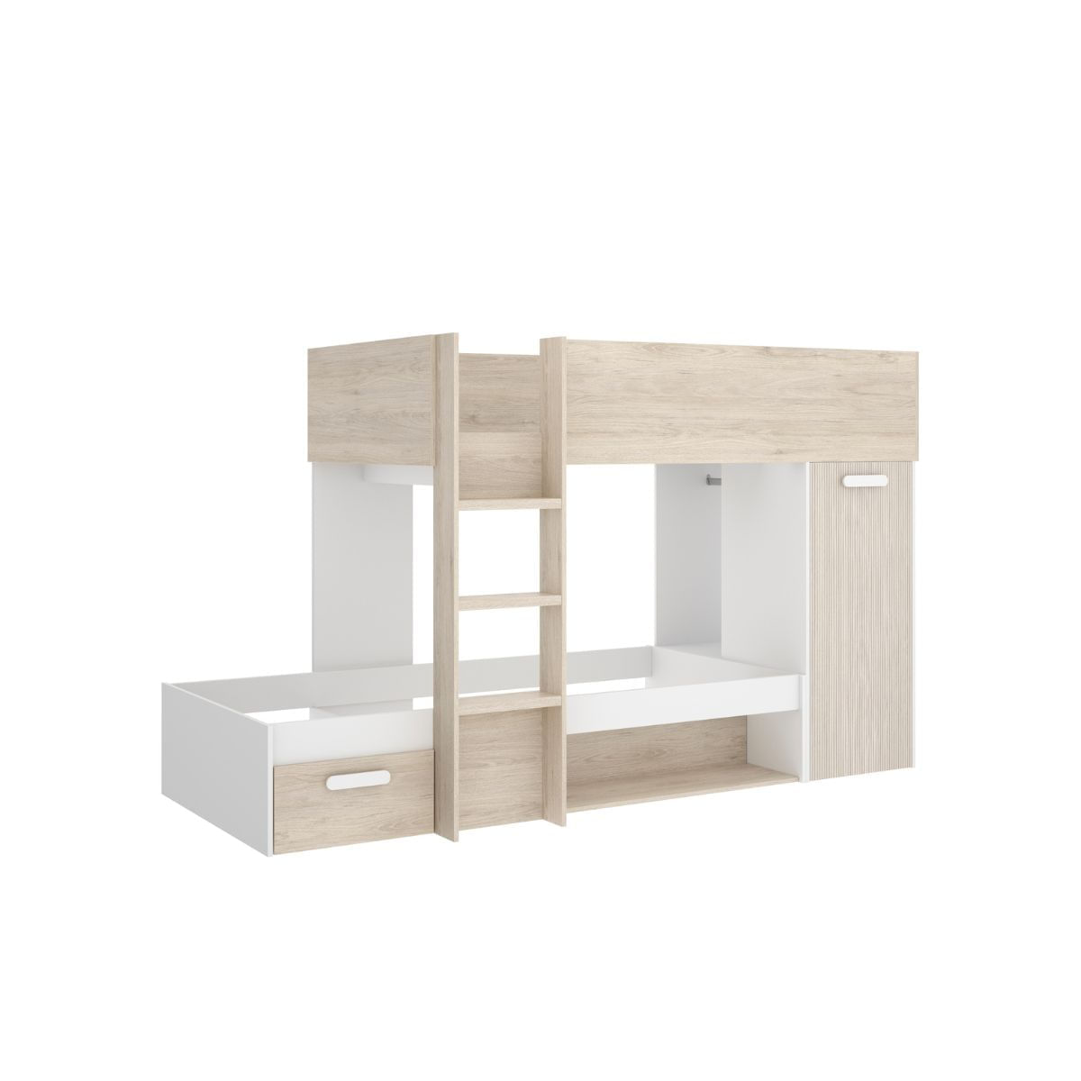 Cama-tren-Kos-2-camas---armario---cajon---2-compartimentos---barra-natural-150x246x112-cm