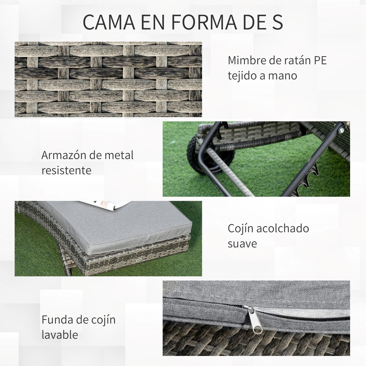 Tumbona Celeste Outsunny respaldo ajustable 5 posiciones gris 70x207x70 cm