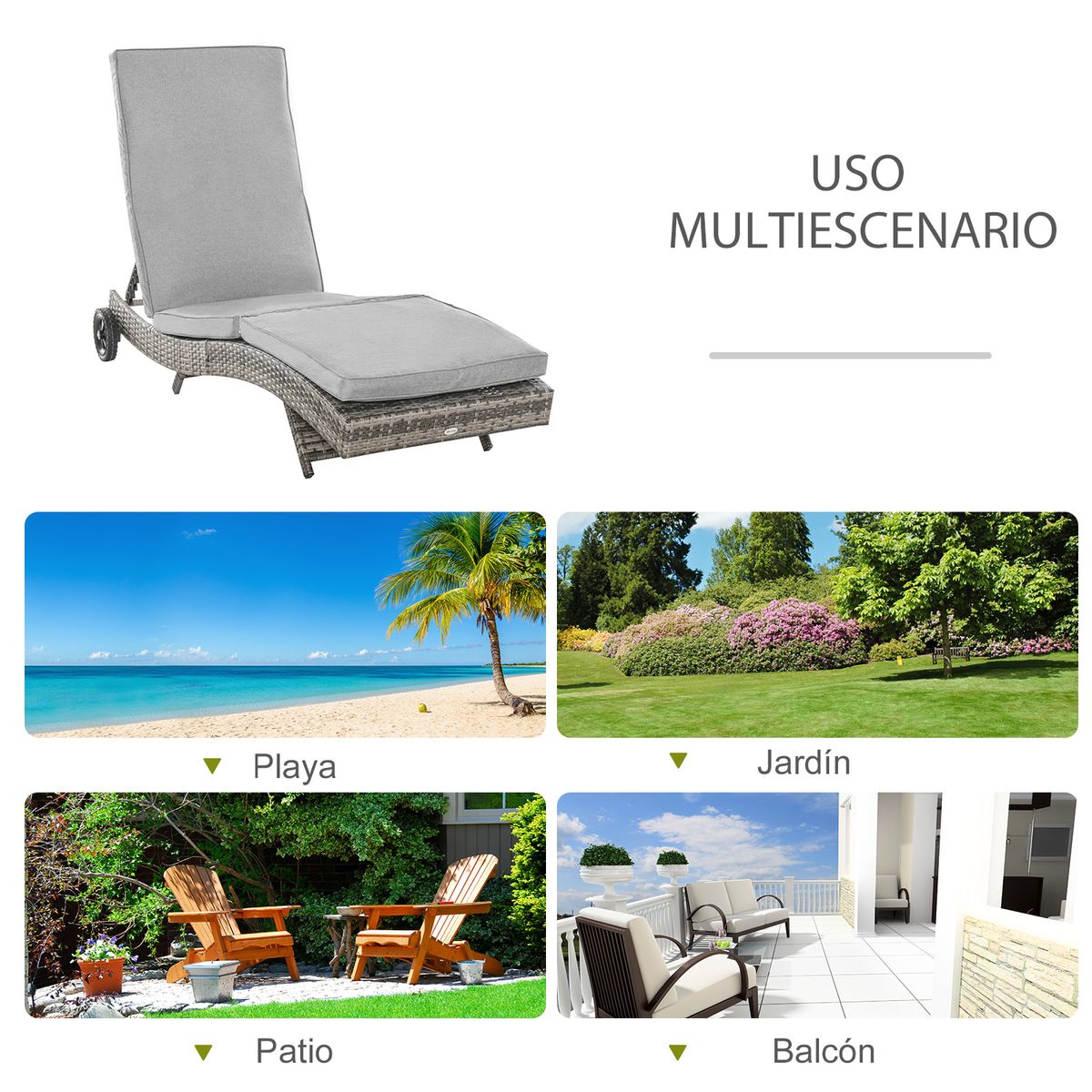 Tumbona Celeste Outsunny respaldo ajustable 5 posiciones gris 70x207x70 cm