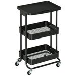 Carrito auxiliar Cosh Homcom 3 niveles negro 76,5x46x34,5 cm
