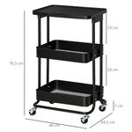 Carrito auxiliar Cosh Homcom 3 niveles negro 76,5x46x34,5 cm