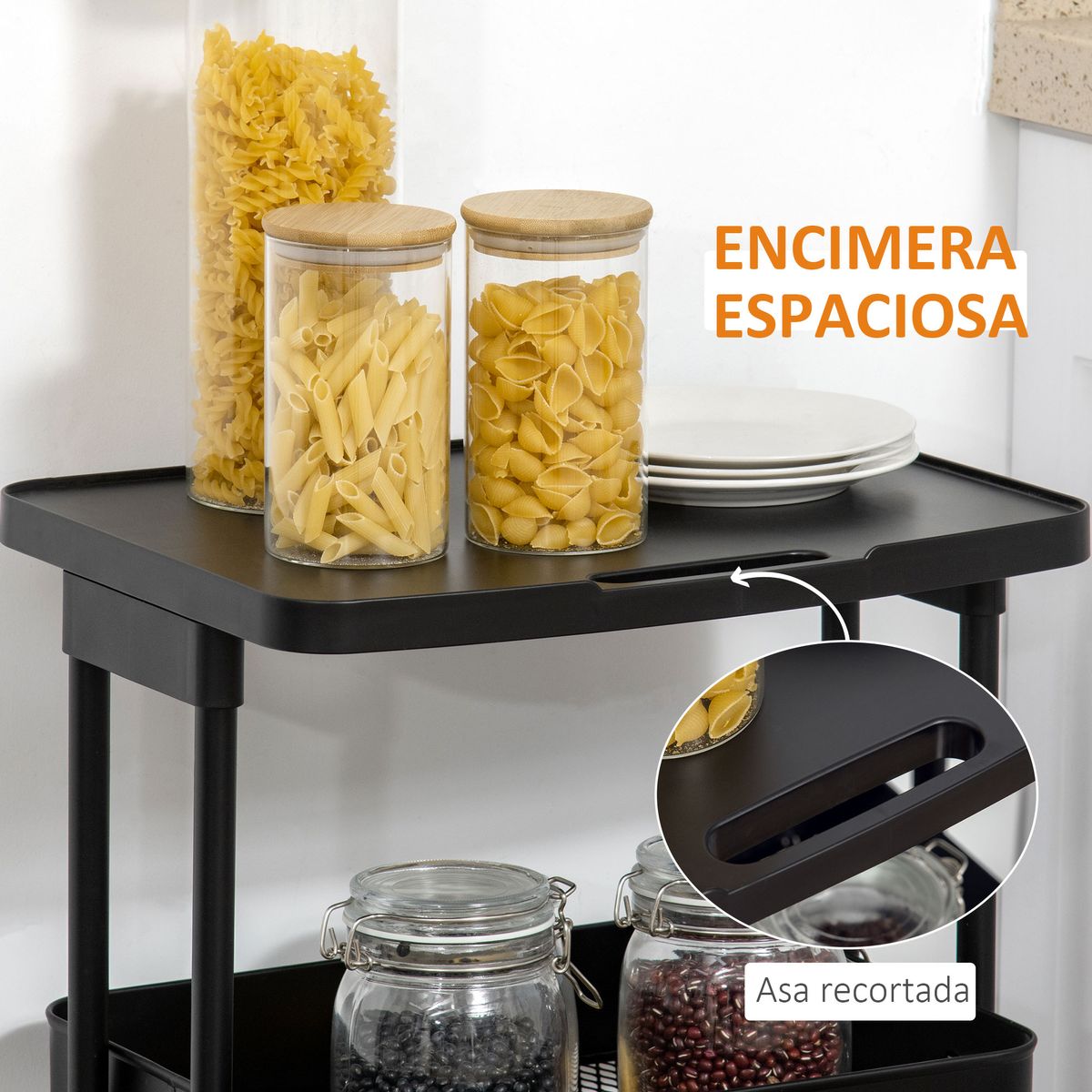 Carrito auxiliar Cosh Homcom 3 niveles negro 76,5x46x34,5 cm