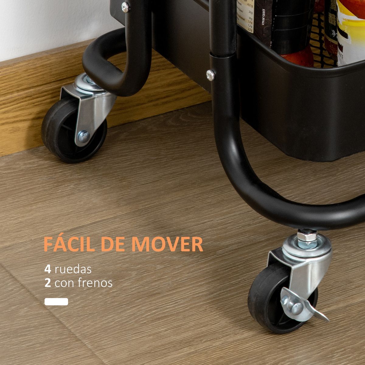 Carrito auxiliar Cosh Homcom 3 niveles negro 76,5x46x34,5 cm