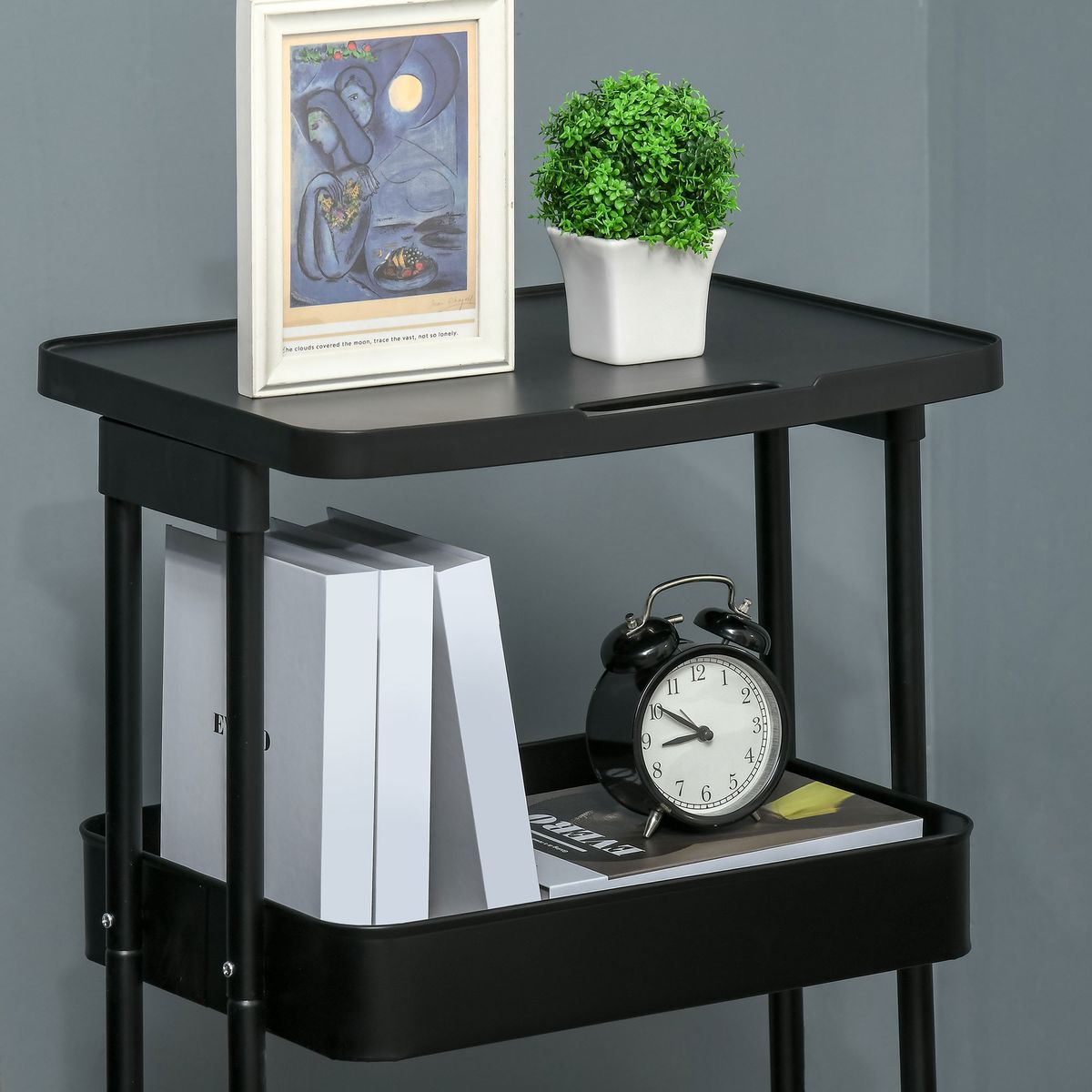 Carrito auxiliar Cosh Homcom 3 niveles negro 76,5x46x34,5 cm