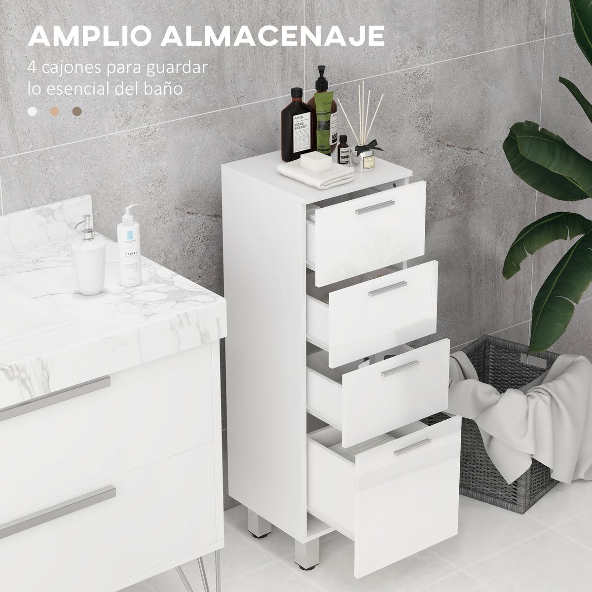 Mueble auxiliar Volco Kleankin 4 cajones blanco brillo 93x30x30 cm