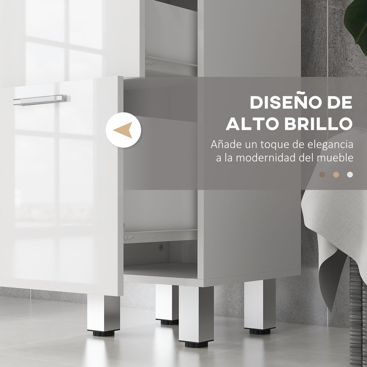 Mueble auxiliar Volco Kleankin 4 cajones blanco brillo 93x30x30 cm