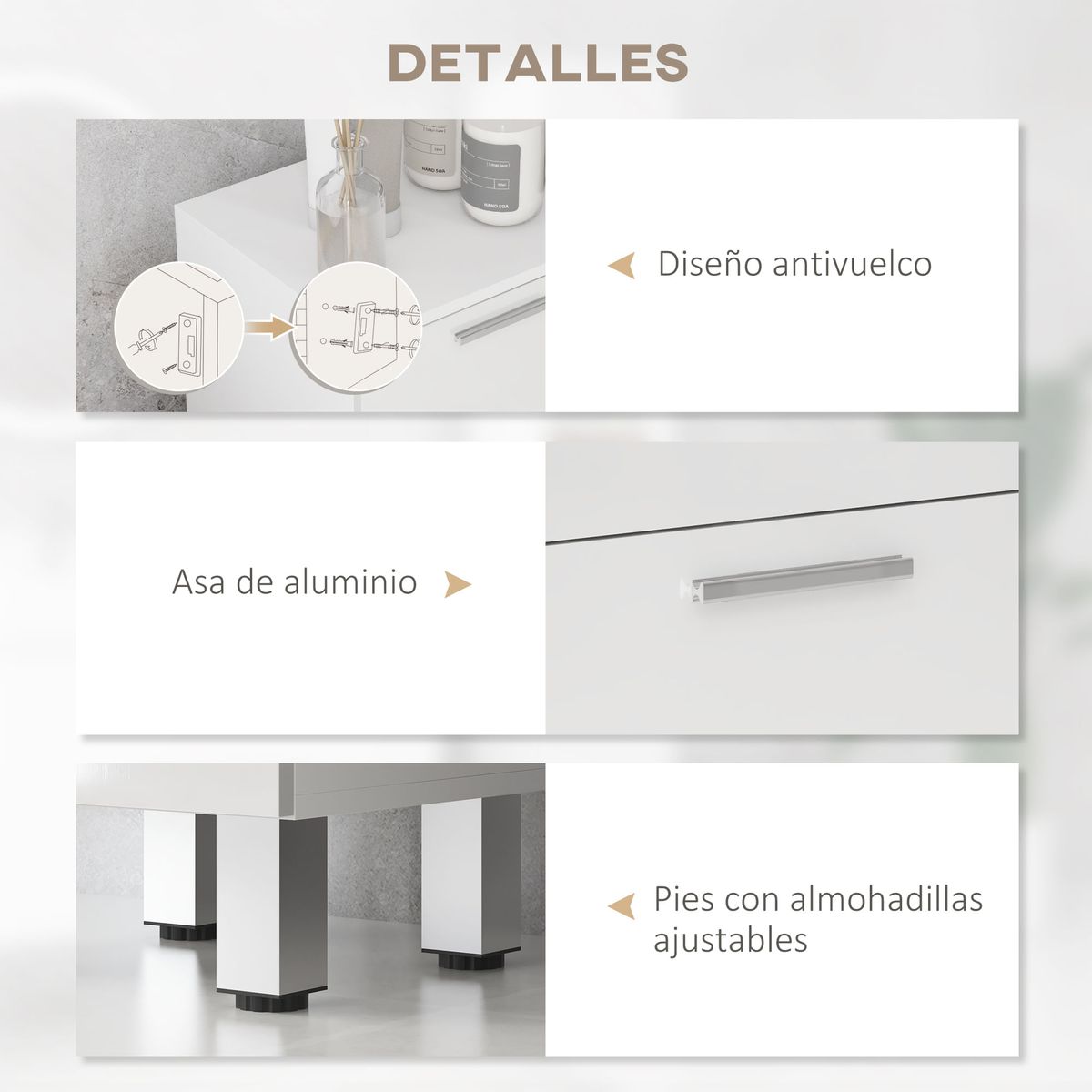 Mueble auxiliar Volco Kleankin 4 cajones blanco brillo 93x30x30 cm