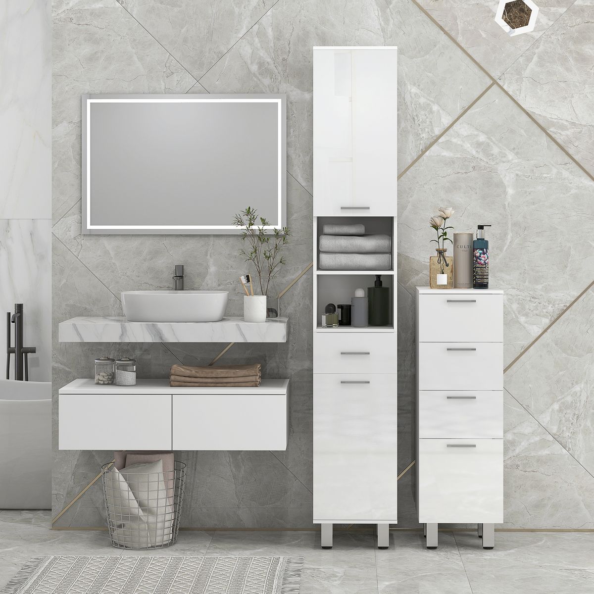 Mueble auxiliar Volco Kleankin 4 cajones blanco brillo 93x30x30 cm