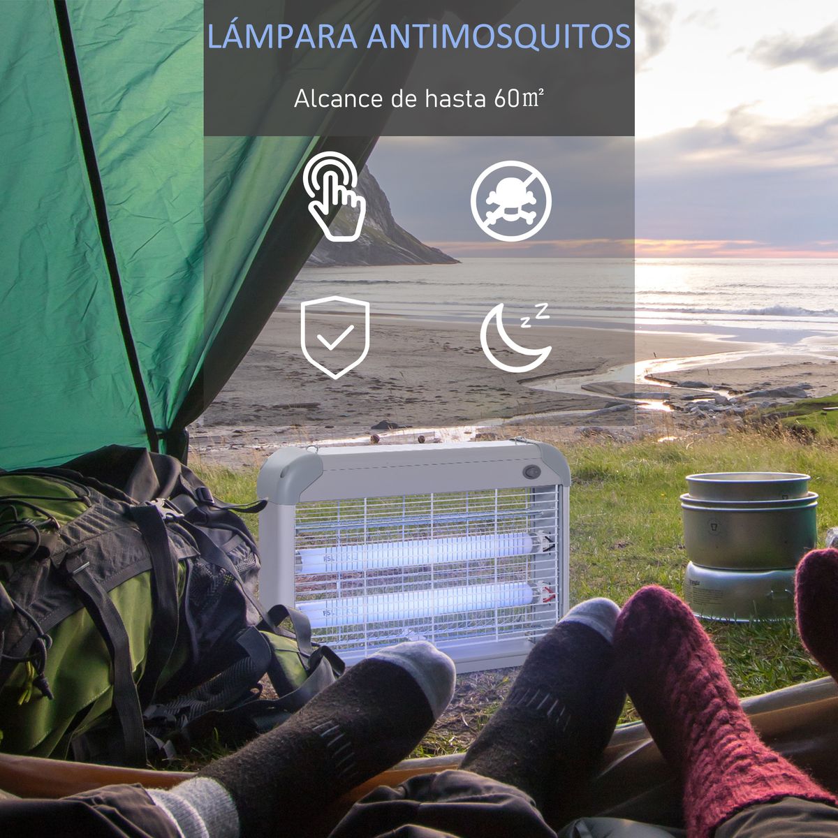 Lámpara antimosquitos Outsunny 20W luz ultravioleta blanco 26,5x39x7,5 cm 7