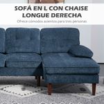 Sofá chaiselongue Tanger Homcom tapizado azul 88x215x142 cm