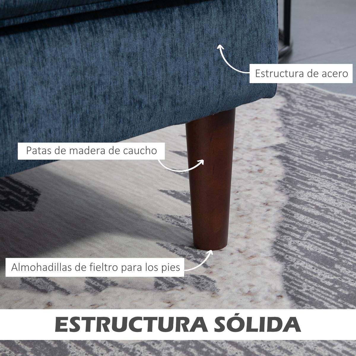 Sofá chaiselongue Tanger Homcom tapizado azul 88x215x142 cm