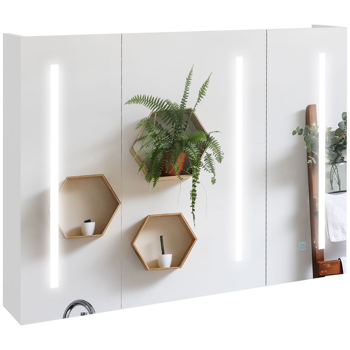 Armario con espejo Aldeia Kleankin 3 puertas con estantes blanco brillo 70x90x15 cm