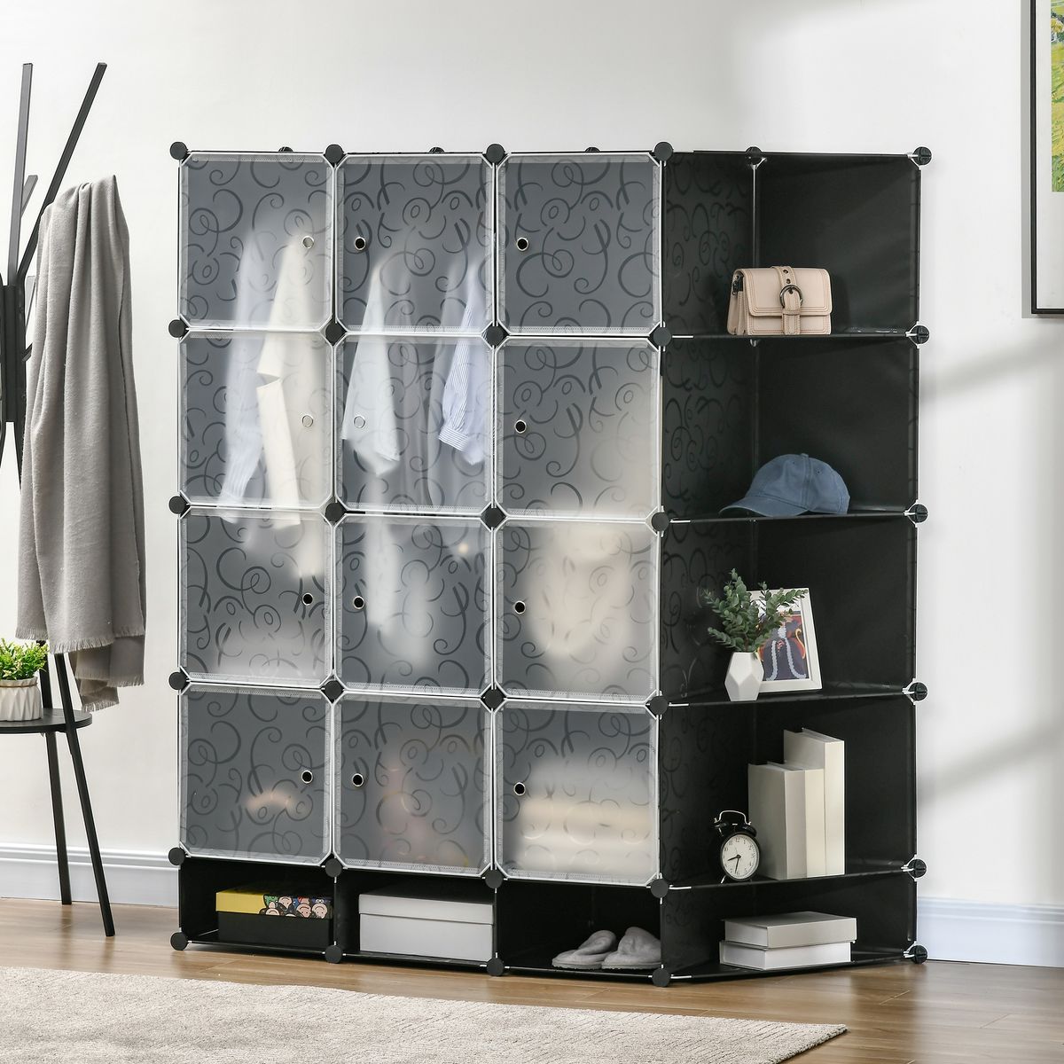 Organizador modular Pino Homcom 16 cubos + 2 barras negro/blanco