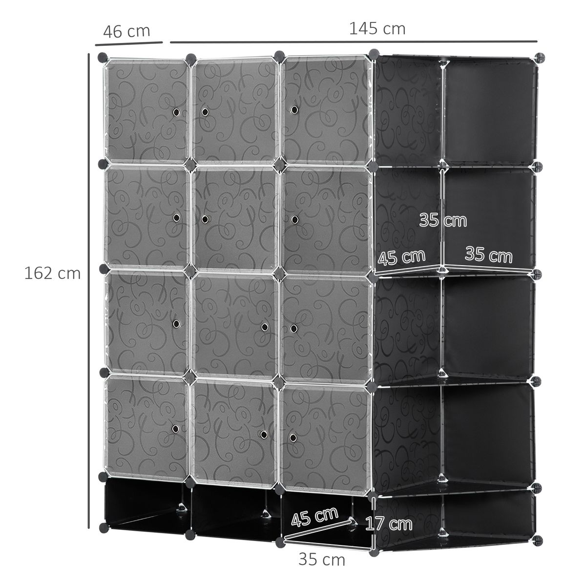 Organizador modular Pino Homcom 16 cubos + 2 barras negro/blanco