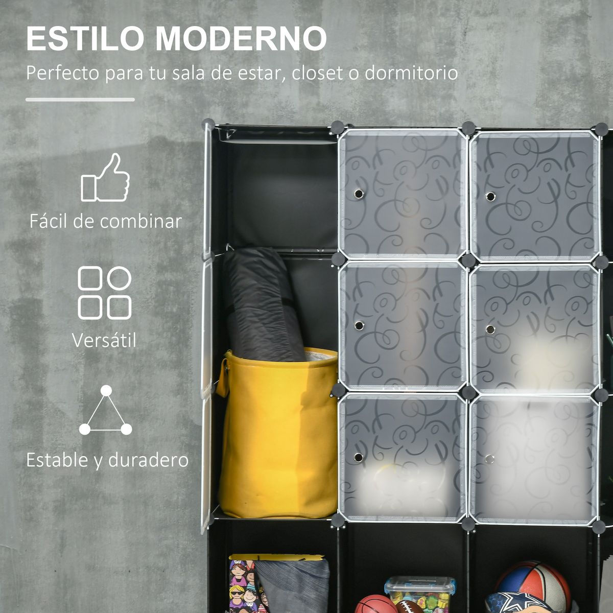 Organizador modular Pino Homcom 16 cubos + 2 barras negro/blanco