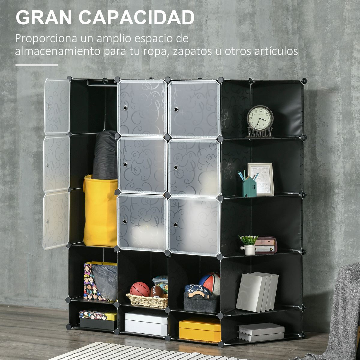 Organizador modular Pino Homcom 16 cubos + 2 barras negro/blanco