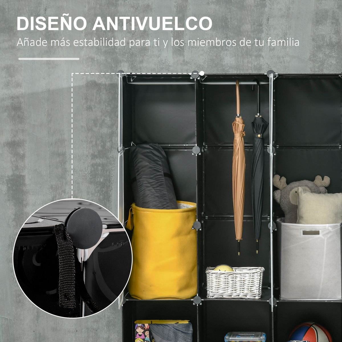 Organizador modular Pino Homcom 16 cubos + 2 barras negro/blanco