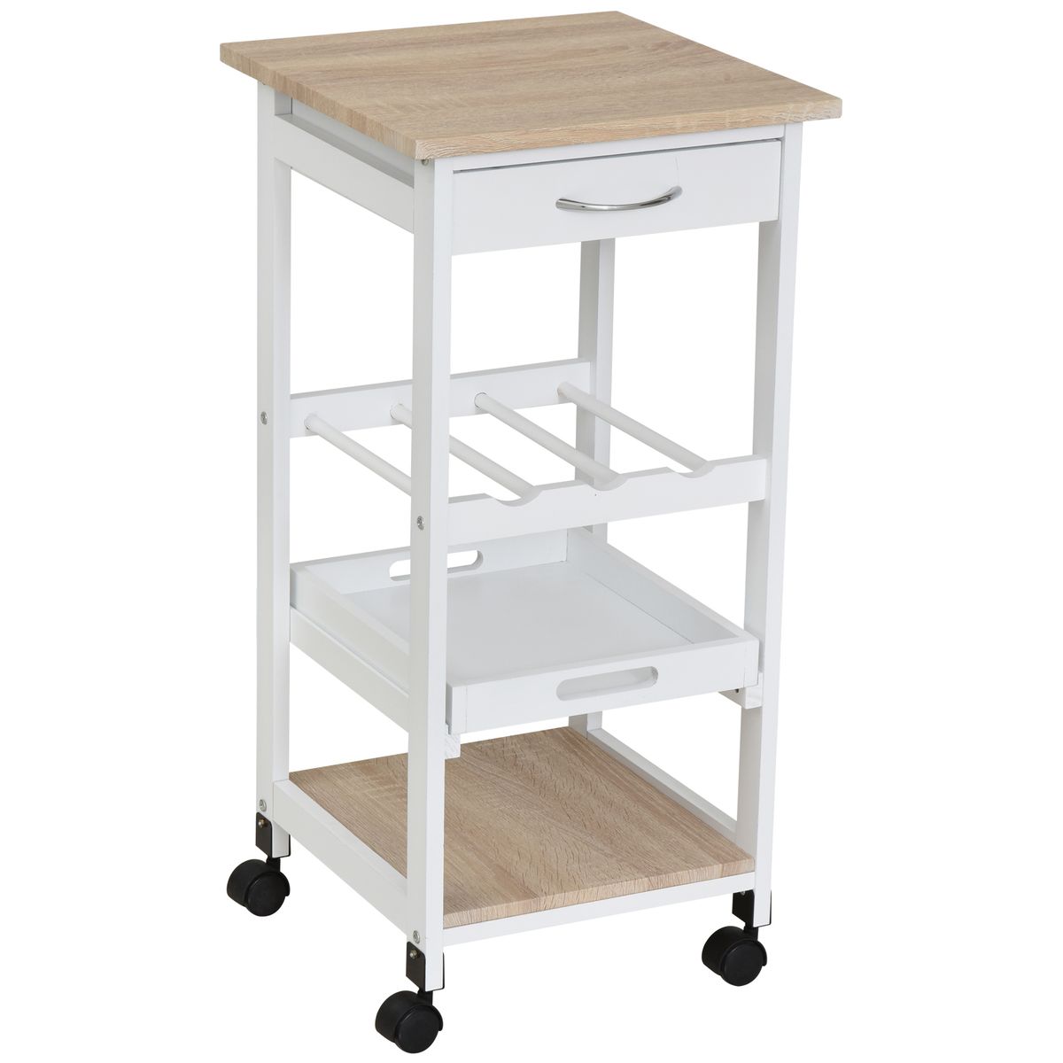 Carrito auxiliar Colibrí Homcom 4 niveles con ruedas blanco 76x37x37 cm