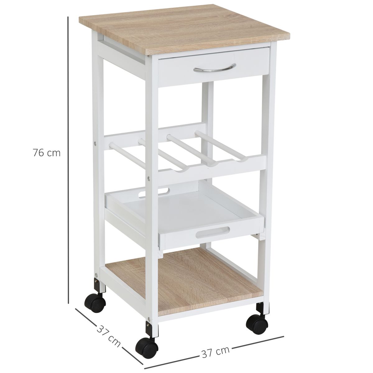 Carrito auxiliar Colibrí Homcom 4 niveles con ruedas blanco 76x37x37 cm