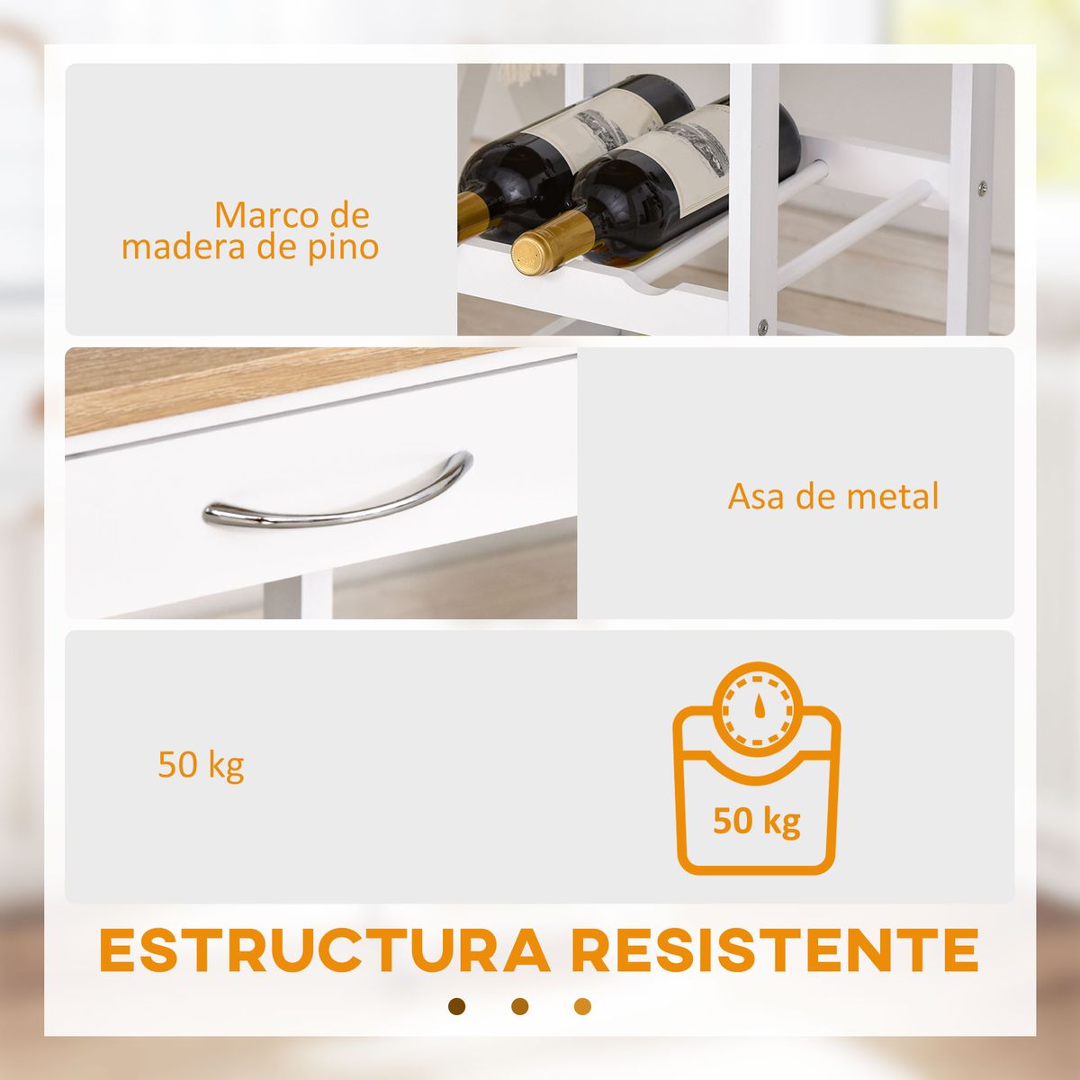 Carrito auxiliar Colibrí Homcom 4 niveles con ruedas blanco 76x37x37 cm