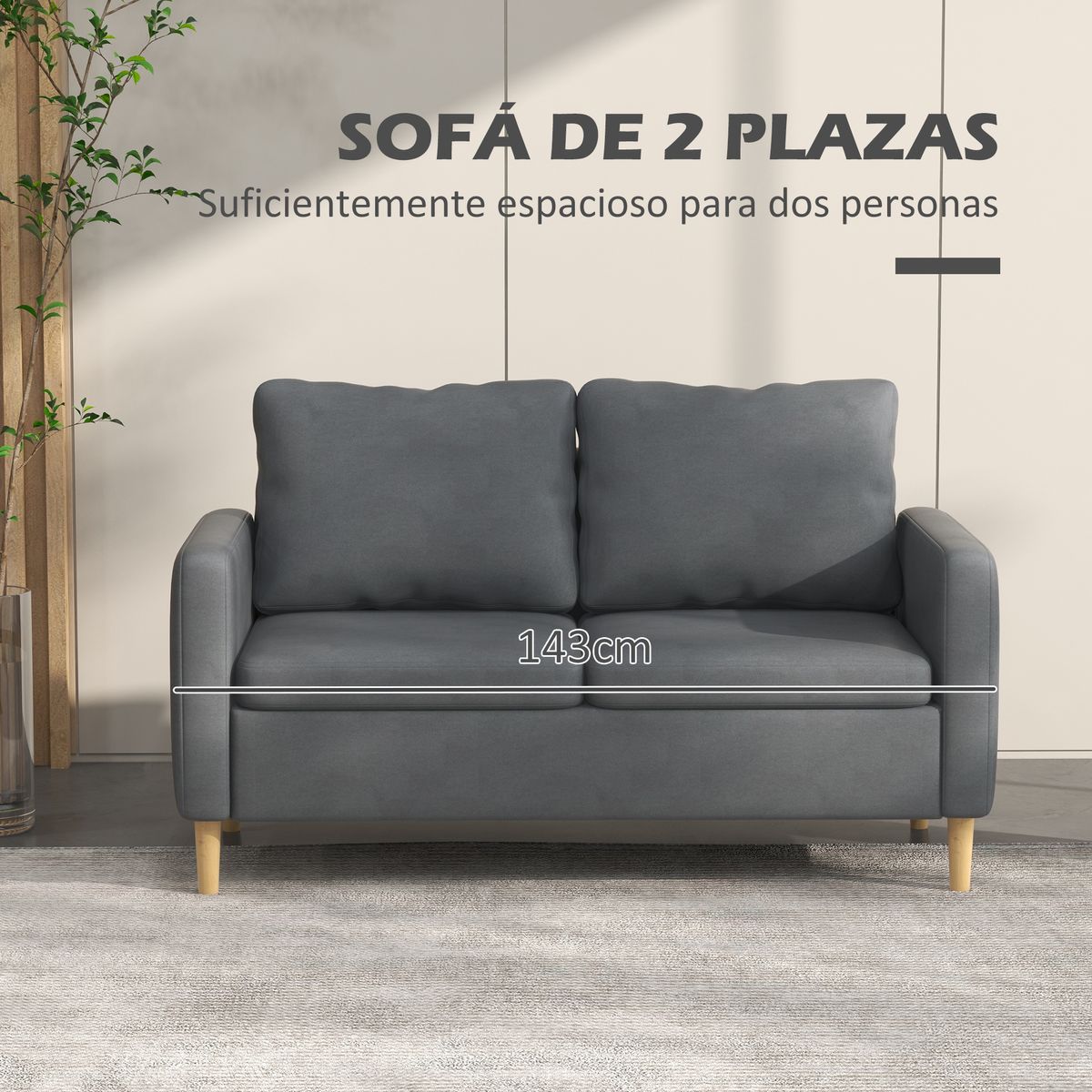 Sofá Preta Homcom 2 plazas con bolsillos laterales gris 83x143x76 cm