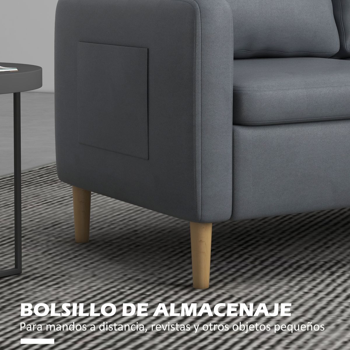 Sofá Preta Homcom 2 plazas con bolsillos laterales gris 83x143x76 cm