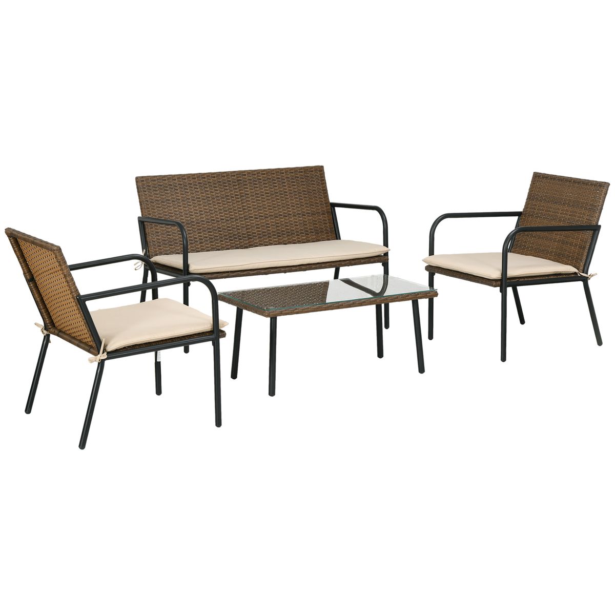 Conjunto de jardín Chill Outsunny 2 sillones + sofá + mesa marrón/negro