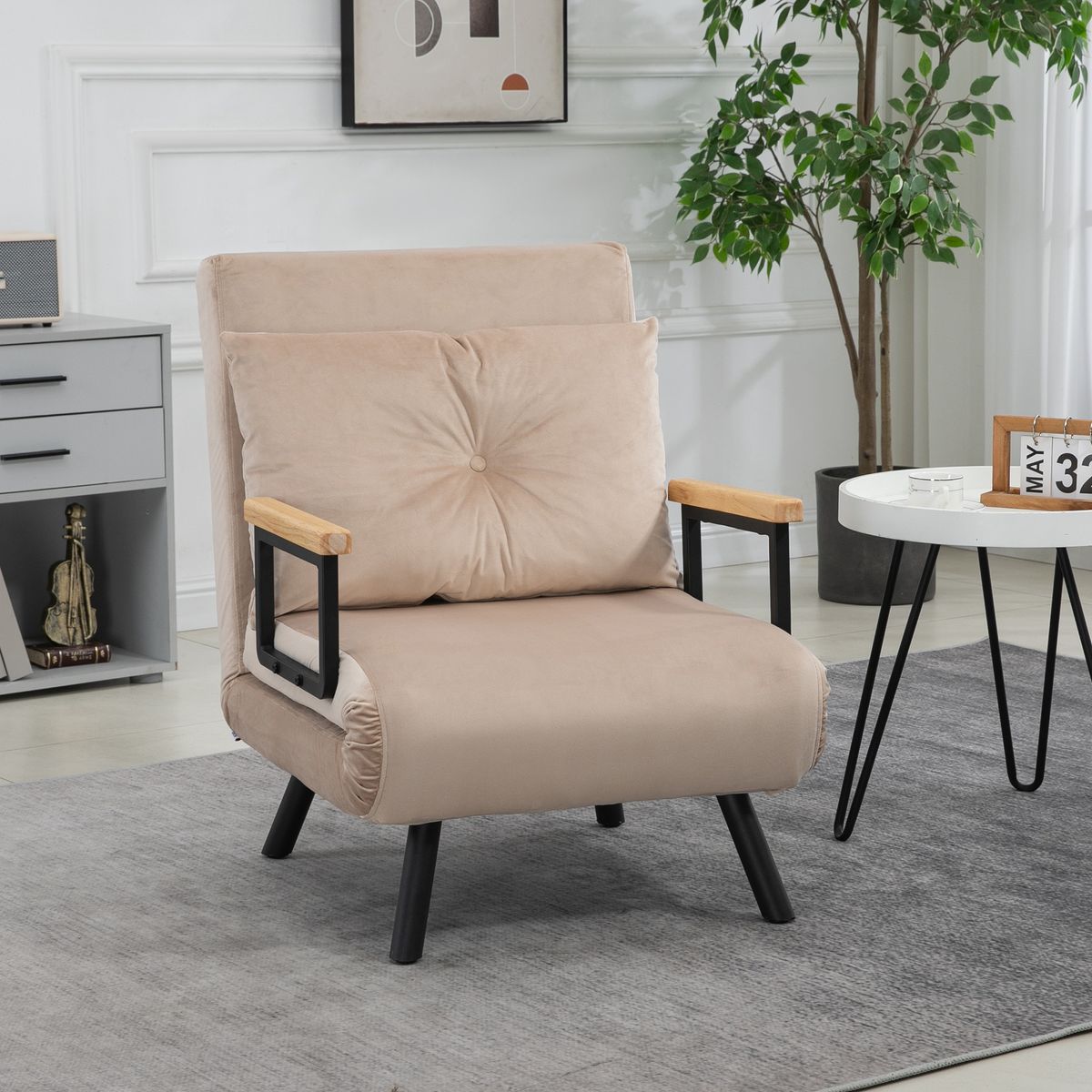 Sillón cama Prince Homcom ajustable 5 niveles beige 81x63x73 cm