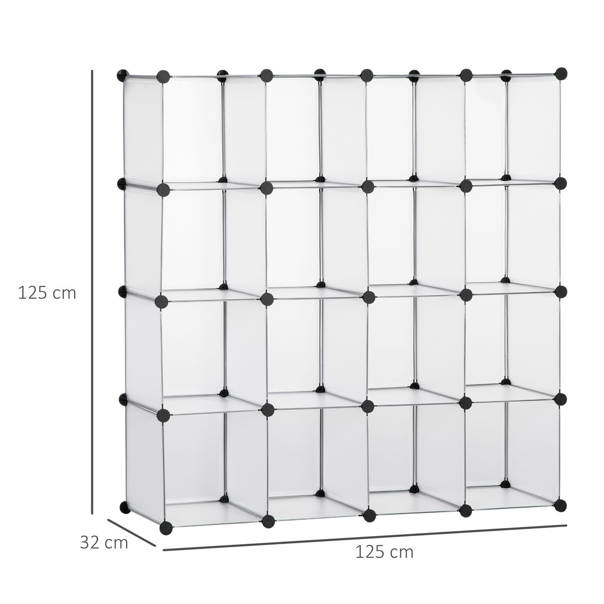 Organizador modular Pluma Homcom 16 cubos transparente 125x125x32 cm medidas