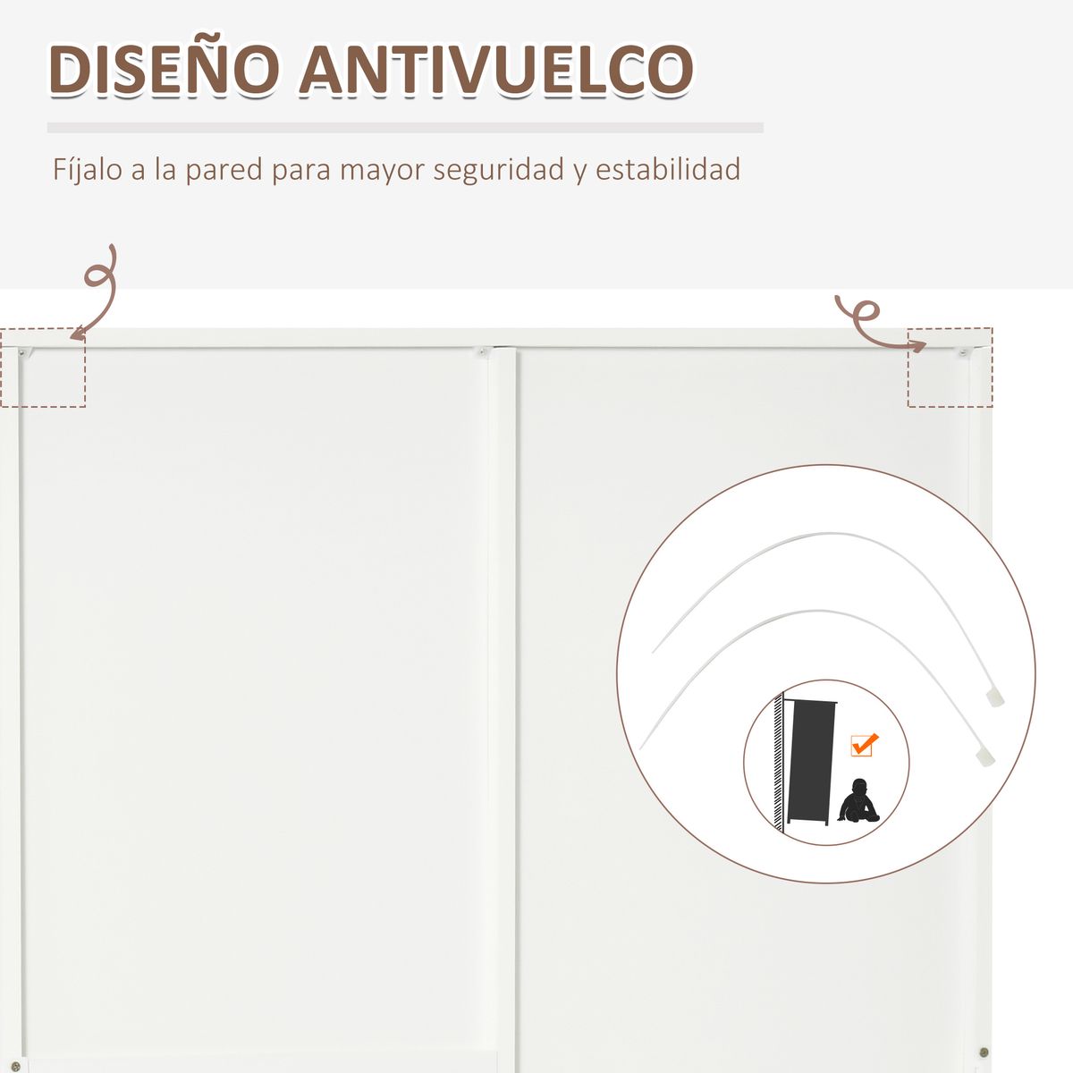 Armario Tasti Homcom 2 puertas con espejo + 3 cajones blanco 180x80x50 cm
