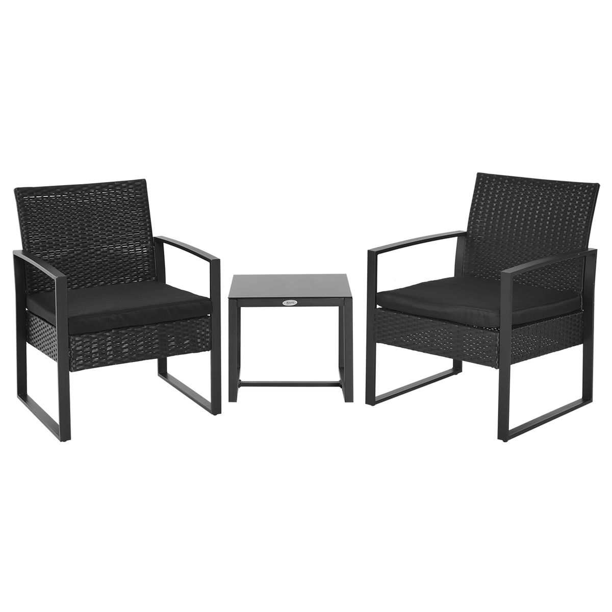 Conjunto de exterior Mar Outsunny mesa + 2 sillones negro