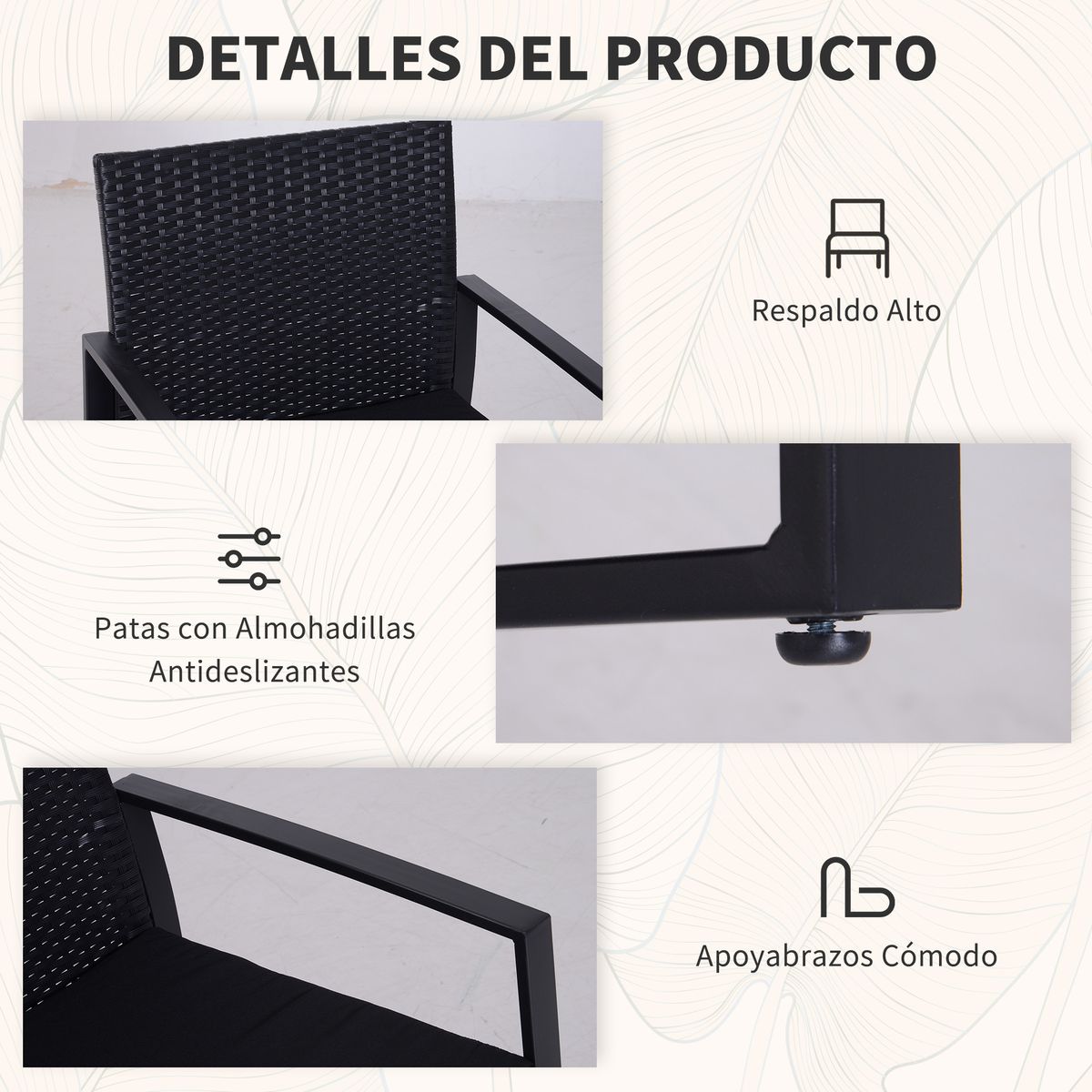 Conjunto de exterior Mar Outsunny mesa + 2 sillones negro