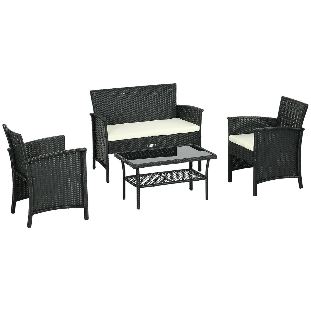 Conjunto de jardín Koshi Outsunny 3 sillones + 1 mesa negro/crema 2